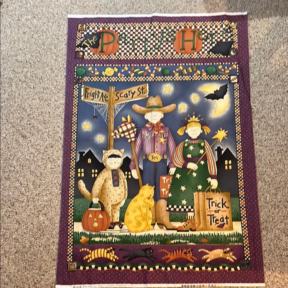 Halloween Trick or Treat Wall Hanging Party Banner Cotton Fabric Panel